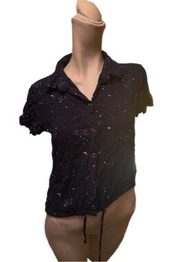 No Boundaries Navy Button-Front Short Sleeve Constellation Shirt